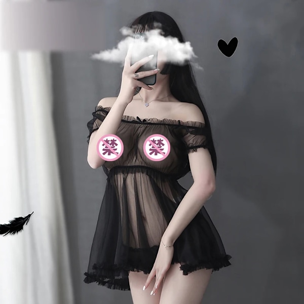 Sexy underwear Snow White gauze dress sexy pajamas nightdress large skirt skirt transparent underwear perspective black One Size