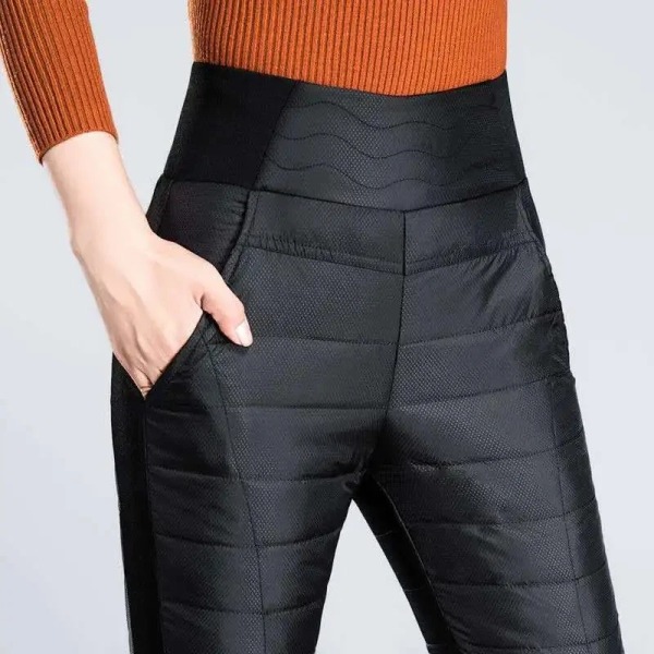 Varma Träningsbyxor i bomull med hög midja Casual Slim Side Stretch Vinterbyxor Dam Snow Wear Classic Patchwork Thicken Skinny Pants Black S 30-37kg