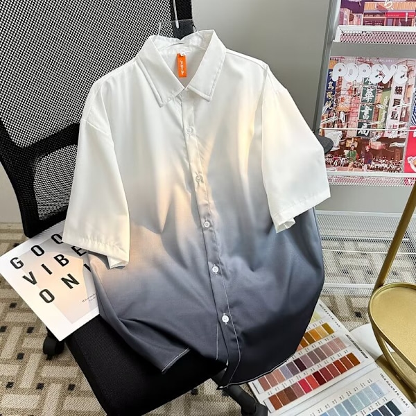 2024 Retro Skjorta Herr Sommar Hong Kong Stil Student Lös Nisch Design Roliga Nya Herrkläder Toppar Ytterkläder Purple M