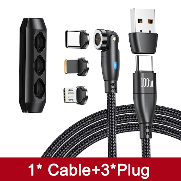 Aufu 5A magneettinen USB C -kaapeli Realme Huawei 100W pikalatauskaapeli Samsung-kannettavalle mikromagneetti USB-kaapeli Black with 3Tips 1m