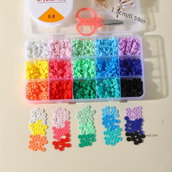 1 låda/15 galler bohemisk stil färgglad platta rund polymerlera pärlor Kit med skal Sjöstjärna tillbehör och verktyg, smycken gör kit för DIY 15 Colors