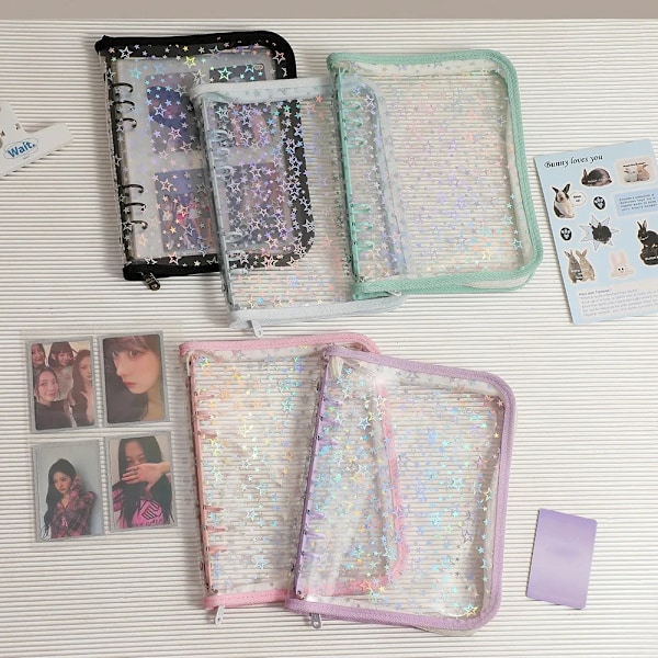 A5 Laser Stjernen Lynlås Binder Samle Bog Om Fyldning Organizer Diy Journal Mælkebøtte Transparent Kpop Idol Fotoalbum Kawa Iii Only album shell L