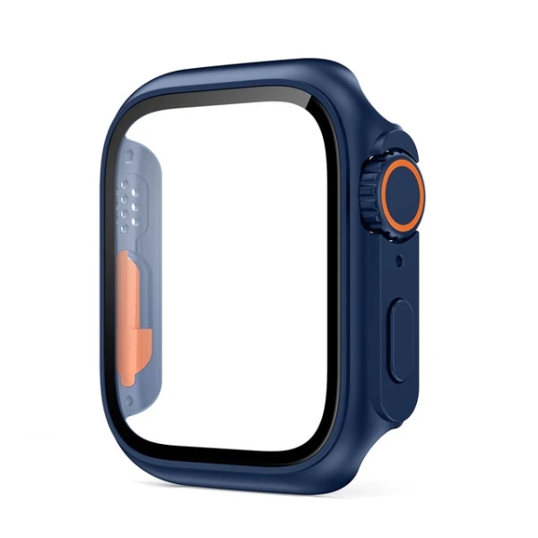 Glas+ Case för Apple Watch 44 mm 45 mm 41 mm 40 mm 42 mm 38 mm Skärmskydd Cover Change Ultra Bumper iWatch Series 8 7 SE 6 5 3 dark blue-orange Series 7 8 9  41MM