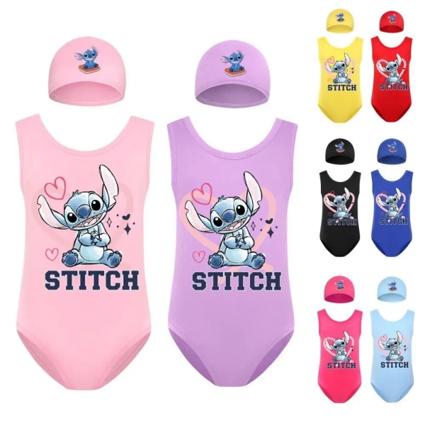 Stitch Girls Cartoon Baddräkt och cap i ett set, den bästa födelsedagspresenten för flickor Dark Grey size 150