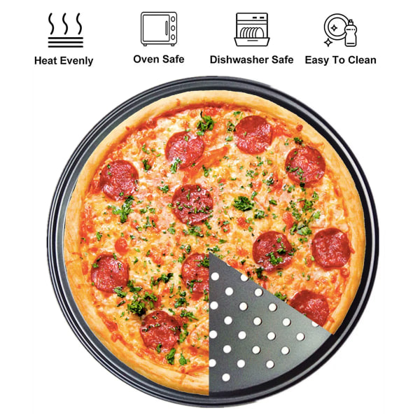 32 CM Nonstick kolstål Pizza Crisper plåtar Bakpanna med hål Rund djup tallrik Bakvågsform Ugn Hem Mould black