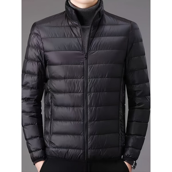 Vadderad jacka för män, män Casual Vadderad kappa Vindjacka Zipper Pocket Stand Krage för män Vinter Black S(46)