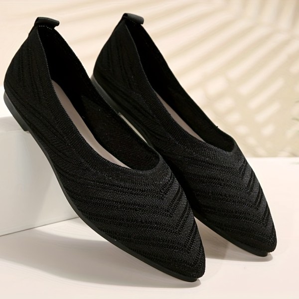 Kvinnors flats, spetsiga tå bekväma balettskor, andas Slip-on svarta platta skor Black CN41(EU40)