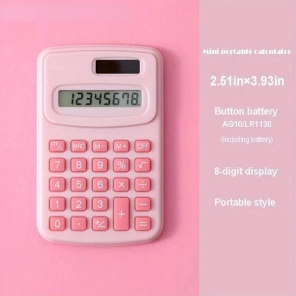 Liten Solräknare Bärbar Räknemaskiner Cute 8 Siffror Lcd Electronic Home Office Calculator För Kid Grundskola Beräkning To Pink