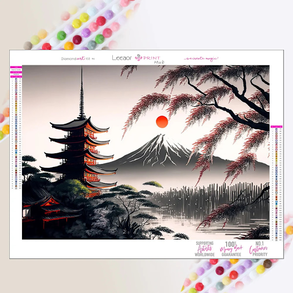 Landskap Diamantmålning Mount Fuji Sakura Bild Full Diamant Korsstygnssatser Mosaik Broderi Heminredning Födelsedagspresent CC1031 Round 25x35