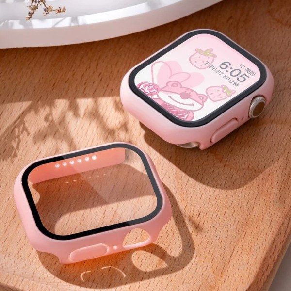 Härdat glas+ cover för Apple Watch Case 45mm 41mm 44mm 40mm 42mm Skärmskydd Apple Watch Tillbehör serie 9 4 5 6 SE 7 8 Rouge 26 Series 7-8-9 41mm