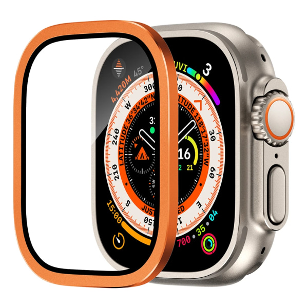 Skärmskydd för Apple Watch Ultra 49mm Tillbehör Metallstötfångare+härdat glas Cover HD iWatch Ultra 49 mm Orange For Ultra 49mm