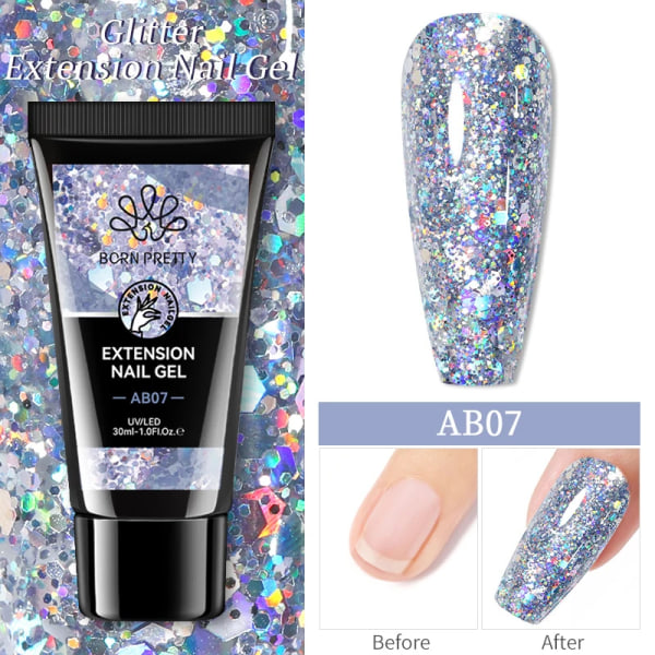 Gel För Nail Extension Clear Glitter Extension Soak Off UV Gel Polish Nail Art Akryl UV Gel Polish Manikyr AB07