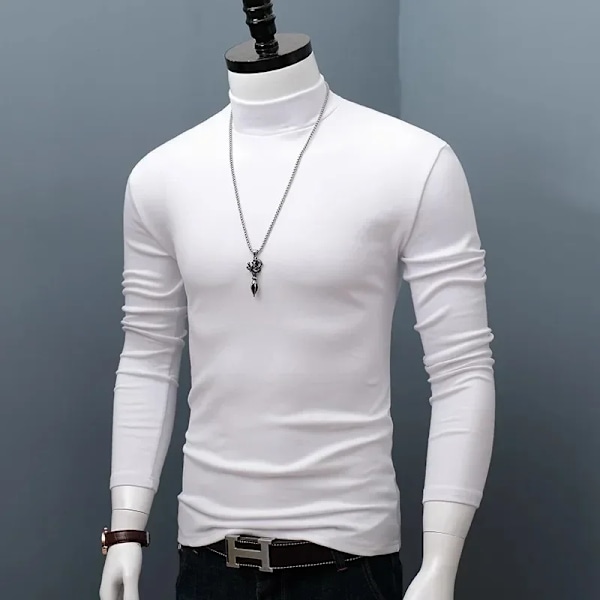 Langærmet T-shirt Termisk Underundertøj Topper Mænd Vintertøj Termisk Skjorte Efterår Mænds Vinterstrømper Høj Hals Tynd Slim Fit Style1 White M