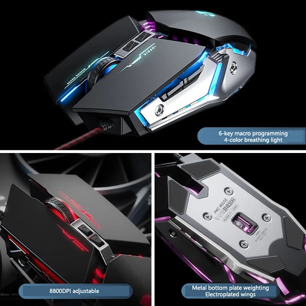 Inphic W2 Silent Gaming Mus USB Wired Mus Gamer Mekanisk Metal Stil Egnet Til Desktop Og Bærbare Computere Hjemmekontor W2 Grey