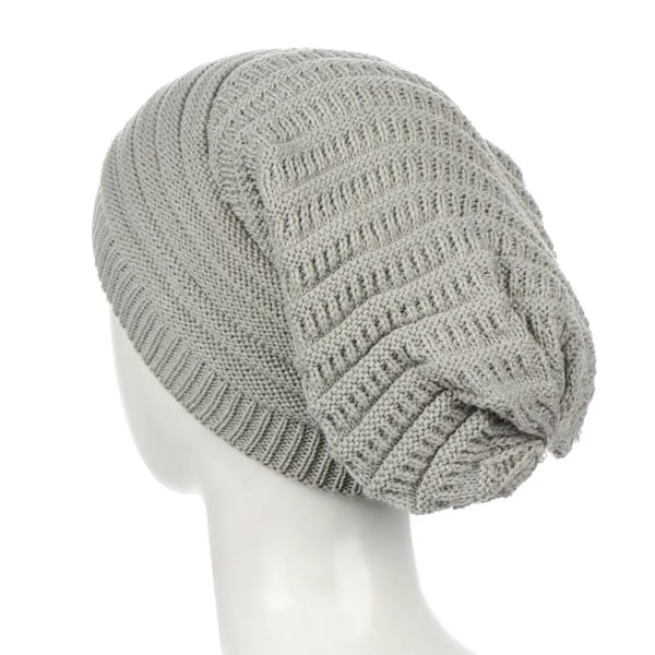 Unisex Mode Stickad Ull Baggy Beanie Hatt Vinter Varm Överdimensionerad Utomhus Skidmössa Hip Hop Randig Bonnet light grey