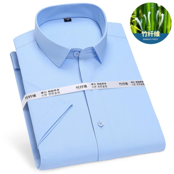 Business Icke-järn bambufiber Casual Ren färg vit skjorta Arbetskläder Mode Slim Daily Herr Button Up Skjorta Kortärmad Khaki 38