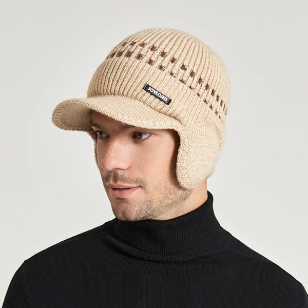 Mænds Strikket Baseball Hat med Øreklapper Isolering Varmt Pelsforet Skullies Beanies Britisk Stil Ride Ulden Hat Bunke Bonnet khaki