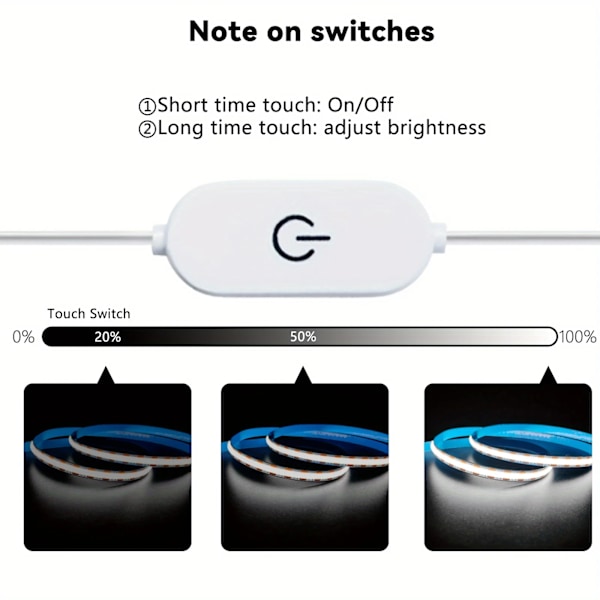 Led-valonauha Usb-kosketussensori 5V Cob-dioditeipin himmennin Taustavalo Diy Suuri tiheys Lineaarinen valaistus Lamppu kodin sisustukseen Cold White 1m