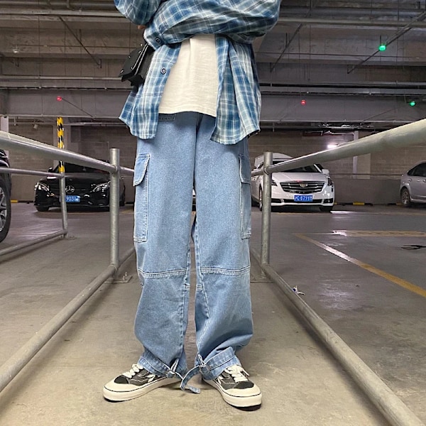 Mænd Jeans Bred Ben Denim Bukser Løs Straight Baggy Mænds Jeans Hip Hop Streetwear Skateboard Neutral Denim Bukser Lastjeanser light blue Asia 4XL(80-90kg)