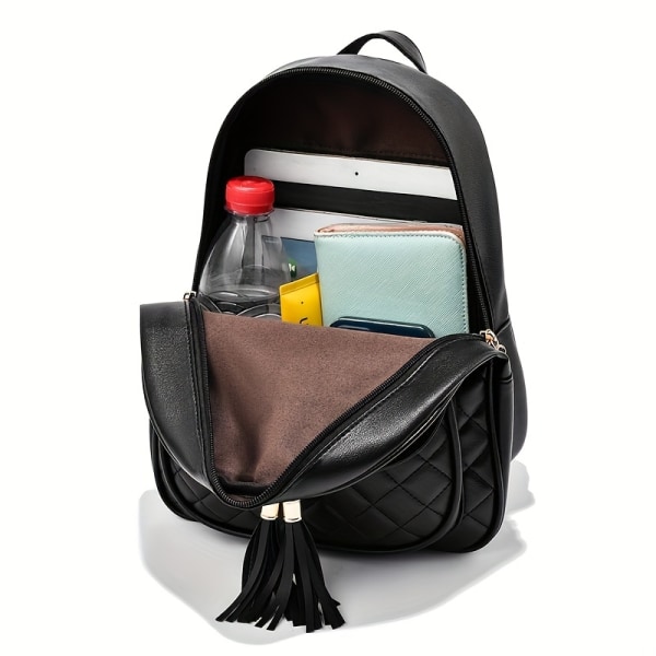 3st vadderad ryggsäcksväska, förberedd dagsäck i PU-läder, klassisk college- och resväska för kvinnor White