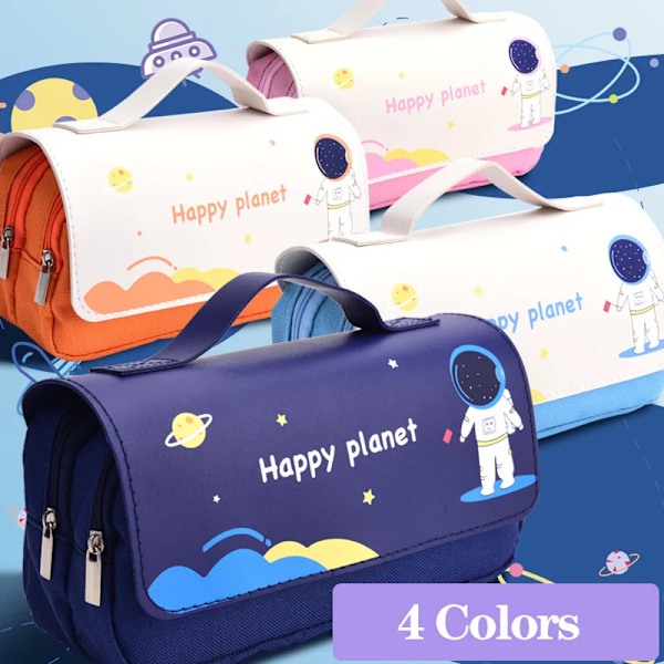 Kawaii 3D Pencil Case Stor Kapacitet Pung Vattentät Läder Väska Astronautt Tjejer Skola Kontorsmaterier Blue Astronaut