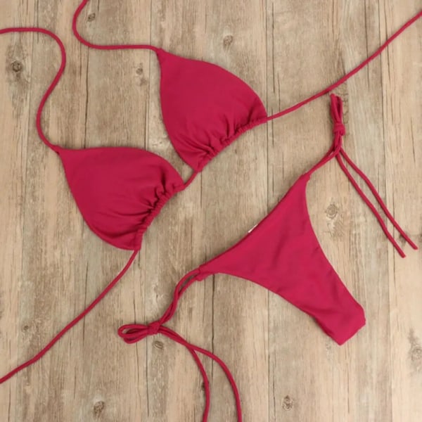 2 st/ set Set Sexiga Bikinis 2024 Enfärgade Halter Halsrem Stringband Badkläder Baddräkt Dam Baddräkt Set för stranden Red L