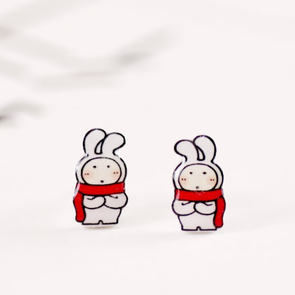 Q. Ger Creative Håndværk Cartoon Sød Frugt Dyr Stud Øreringe Sjove Øreringe Håndlavet Varme Krympelige Ark Stud Øre Ringe Bås Scarf Rabbit