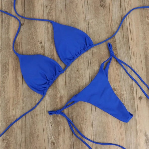 2 st/set Bikini Set Sexig Bikinis 2024 Enfärgad Halterneck Rem Trosa Baddräkt Baddräkt Set för Kvinnor Strand Pink L