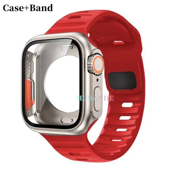 Silikonrem+ case För Apple Watch Case 44mm 45mm 41mm 40mm Skärmskydd Byt till Ultra For iWatch Series 8 7 SE 6 5 3 5 red-Ti Series456 SE 40MM