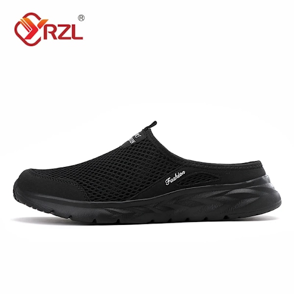 Yrzl Män Halv Tofflor Sommar Andas Mesh Män Skor Utomhus Casual Vandring Skor Stora Platta Ljus Mesh Toffpare Sandaler All black 45