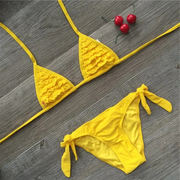 4 färg 2023 Summer Girls Badkläder Soild Baby Barn Badkläder Biquini Infantil Baddräkter Falbala Bikini Girl För 6-14 år yellow 12 years