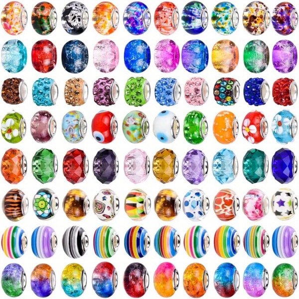 30 ST Stora hål glaspärlor för smyckeframställning Europeiska pärlor Bulk Blandad färg Spacer pärlor med strass Lampwork pärlor för DIY Craft Charms