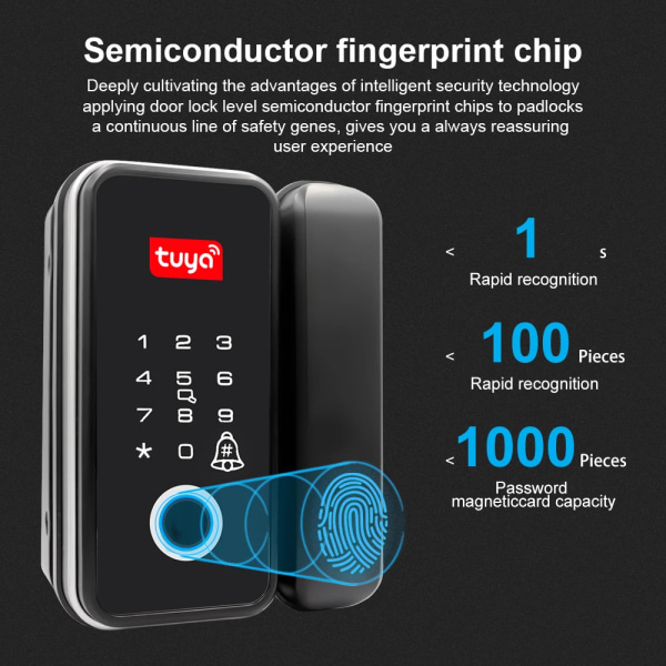 Tuya App Biometriskt Fingeravtryck Glasdörrlås Kontor Elektroniskt smartkortlås med fjärrkontroll Wifi Gateway Keyless Entry B2 Single open