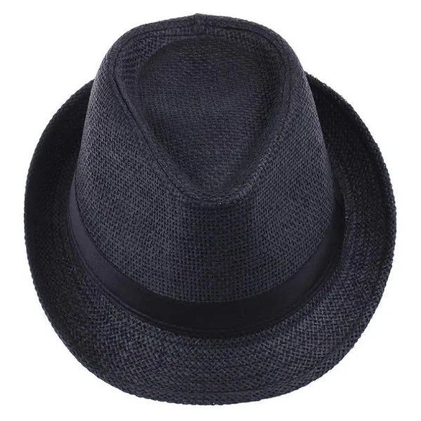 Het unisex kvinnor Män Mode Sommar Casual Trendig Strand Sol Halm Panama Jazzhatt Cowboy Fedora hatt Cap Black