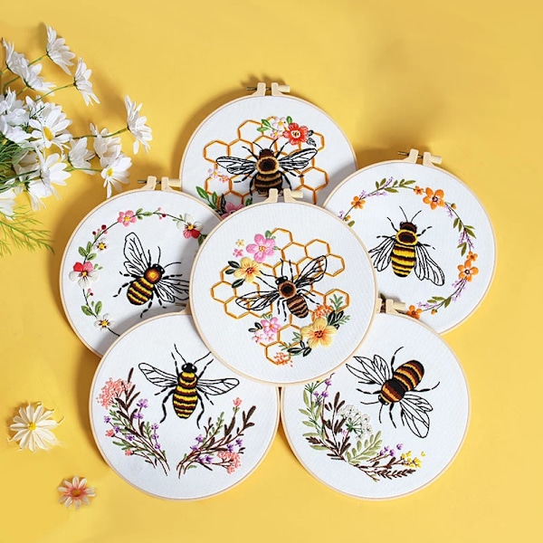 Bee Broderikit til begyndere Voksne Korssting Kits Håndbroderi med dyremotiv og instruktioner Diy Kits C17 with 20cm hoop