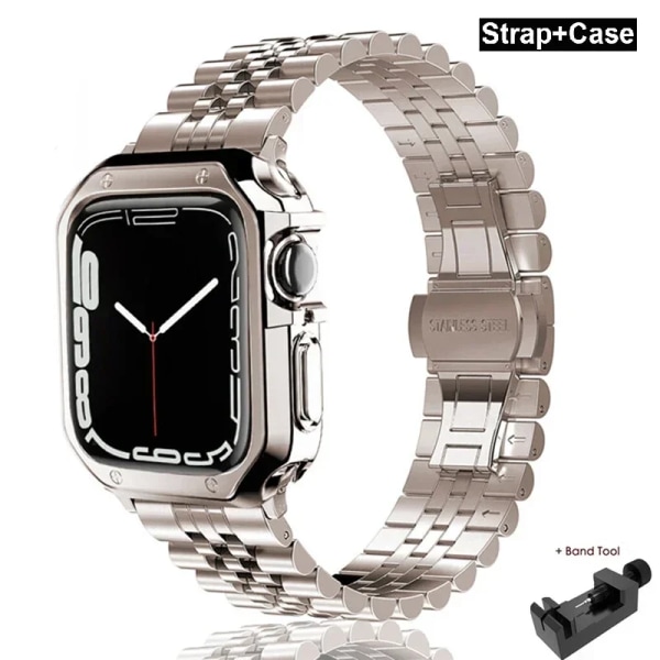 Case för Apple Watch i rostfritt stål för Apple Watch 38 mm 42 mm 40 mm 44 mm 41 mm 45 mm metallband för iWatch Series9 8 7 6 SE 5 4 3 2 1 Correa Starlight Set 38mm-Series 3 2 1