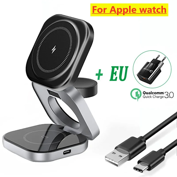 3 i 1 Foldbar Magnetisk Trådløs Oplader Stativ Til Iphone 15 14 13 Samsung Iwatch Airpods 3/2 Station Dock Hurtigopladningsholder for Apple Watch EU