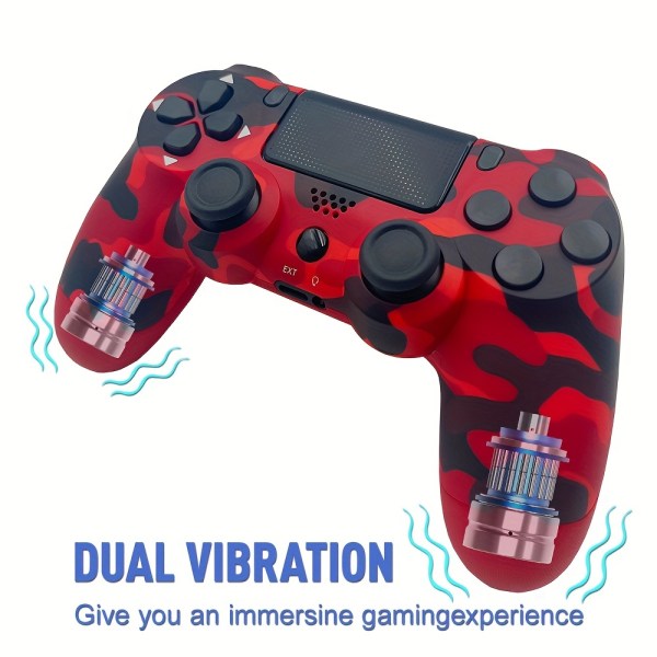 Trådlös kontroll för PS4 Pro/Slim PS3 IPhone IPad IOS Android PC med pekskärm/ljudfunktion/6-axlar sensor/dubbel vibration/3,5 mm ljuduttag Camouflage Red