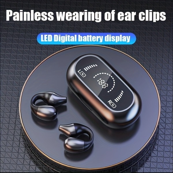 5.1 Earclip Earphone Digital Display, HIFI-ljudkvalitet, Earphone Sports Clip Ear TWS-kompatibla hörlurar Earbuds Black