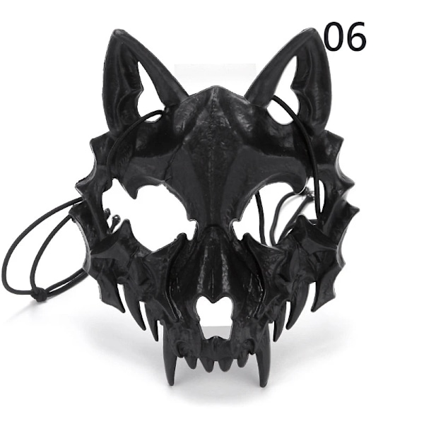 Halloween-kallojuhlamaski Anime-lohikäärme Gud Skelett Half Ansiktsmasker Ben Skull Djur Mask Cosplay Dance Prom Styrkort 06 1PC