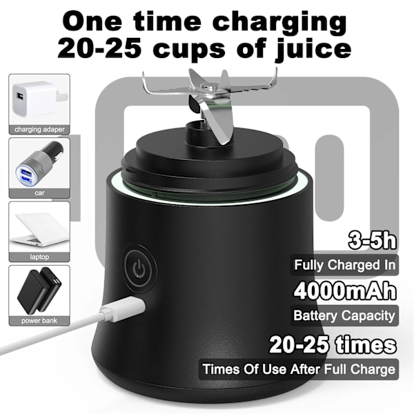 Uusi kannettava tehosekoitin 600ML sähkömehuhedelmäsekoitin 4000mAh USB ladattava smoothie minitehosekoitin henkilökohtainen mehu värikäs white