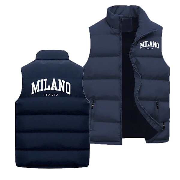 Mænds Høj kvalitet Luksus Vestejakke Milano Print Varmt Vindtæt Sports Dunjakke Vandafvisende Vandreture Ærmeløs Jakker Navy Blue 02 Size XXL