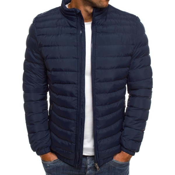 Snygg pufferjacka för män med fickor, casual ventilerande stativ med dragkedja Långärmad varm topp för city Walk Street Hängande vinter utomhus Navy Blue XXXL(56-58)