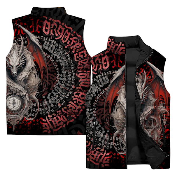 Vinterærmeløse Veste til Mænd Mænds Modevest Hvid Slange og Drage Print Bomuldsvest Mænd Jakker Harajuku Streetwear P24108CSQ-90PG 3XL