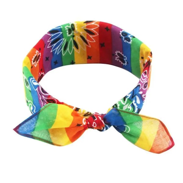 Regnbågsrandig Paisley Blommig Kvinna Flicka Bomullsfickduk Halsduk Söt Kaninöron Huvudband Bandana Hip-Hop Armband Halsduk 6363-BR