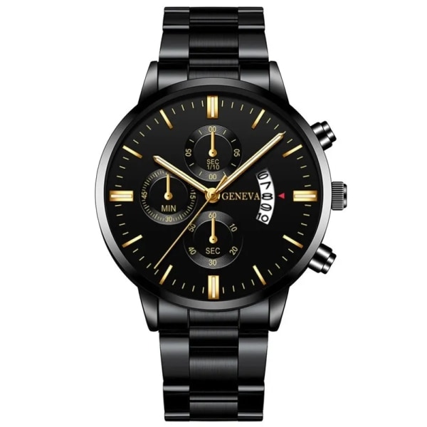 Mode män svart rostfritt stål watch Lyx kalender kvarts watch Herr Business klockor för man klocka Relogio Masculino Black Gold