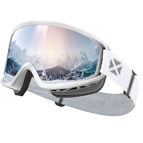 MAXJULI Skidglasögon, Snösporter OTG Snowboardglasögon för Herrar Damer & Ungdom 100% Skydd Snöskoter Skidåkning Skridskoåkning M7 C12 white silver