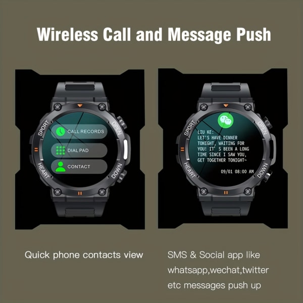 1,39 tum Skärm Trådlös Urtavla Svara Ring Watch, Fitness Tracker 400mAh Utomhussport Smartwatch Män Dam För IOS Android Black