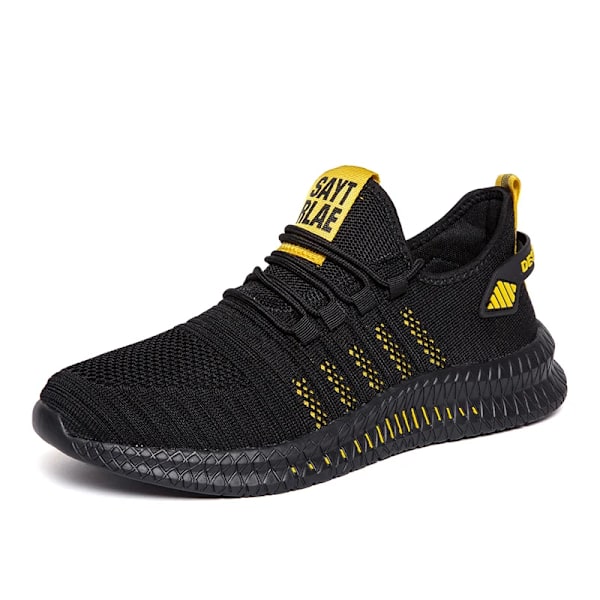 Mode Män Sneakers Mesh Casual Skor Lac-Up Andningsbart Lätt Går Sneakers Män Skor Storlek 39-48 Stöd Till Dropshipp Black Yellow 48(30.3cm)