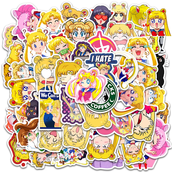 50/100 kpl Sailor Moon Anime -tarroja Kawaii Tytöt Matkatavarat Vesipullo Puhelimen Kuori Vedenpitävä Sarjakuva Tarroja Lapsille Lelut 50PCS Style9